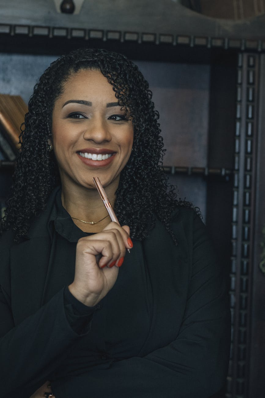 confident woman in office setting